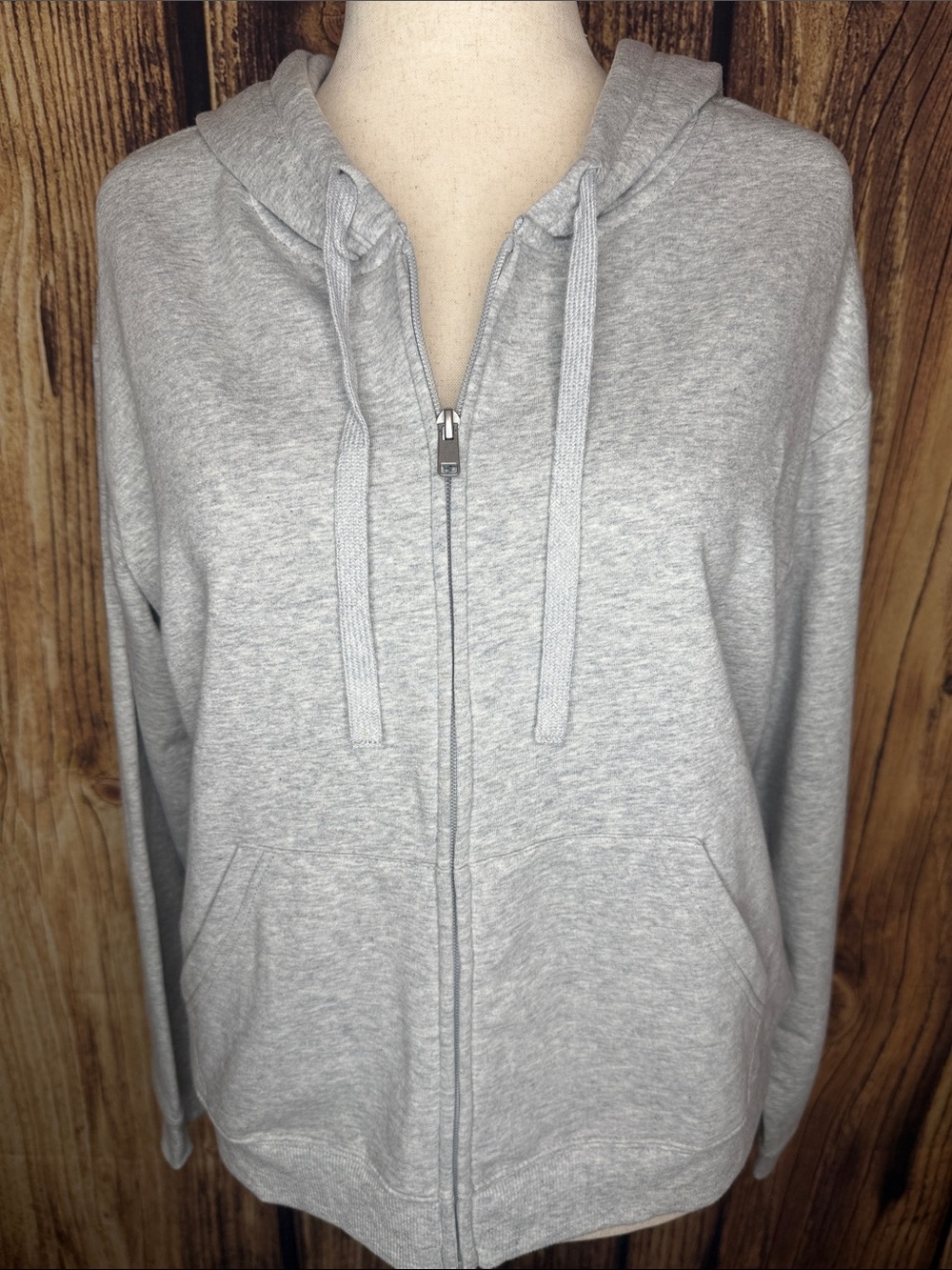 Auden Light Gray Zip-Up Hoodie with Drawstring